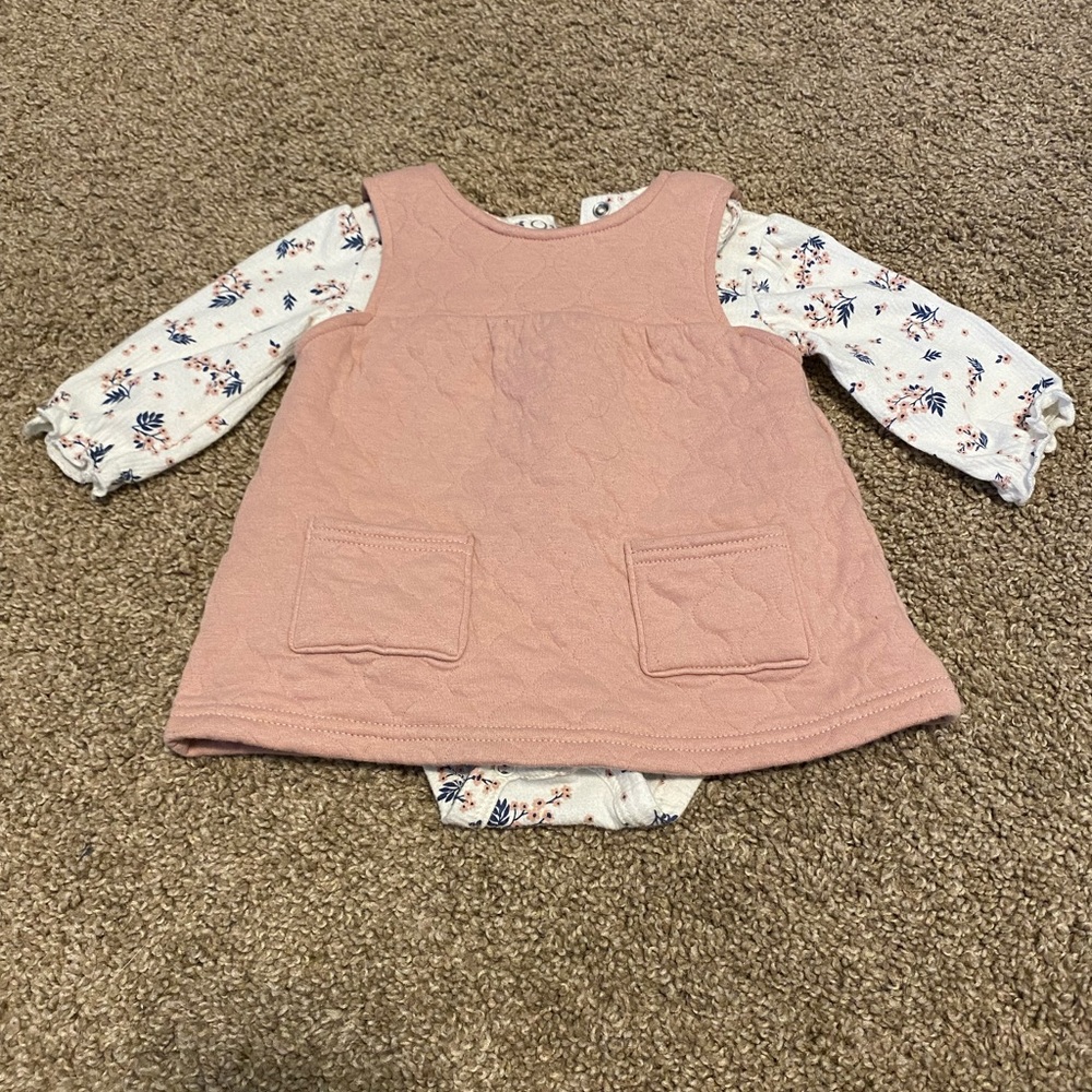 Nicole Miller Pink Quilted Baby Jumper with Floral Trim